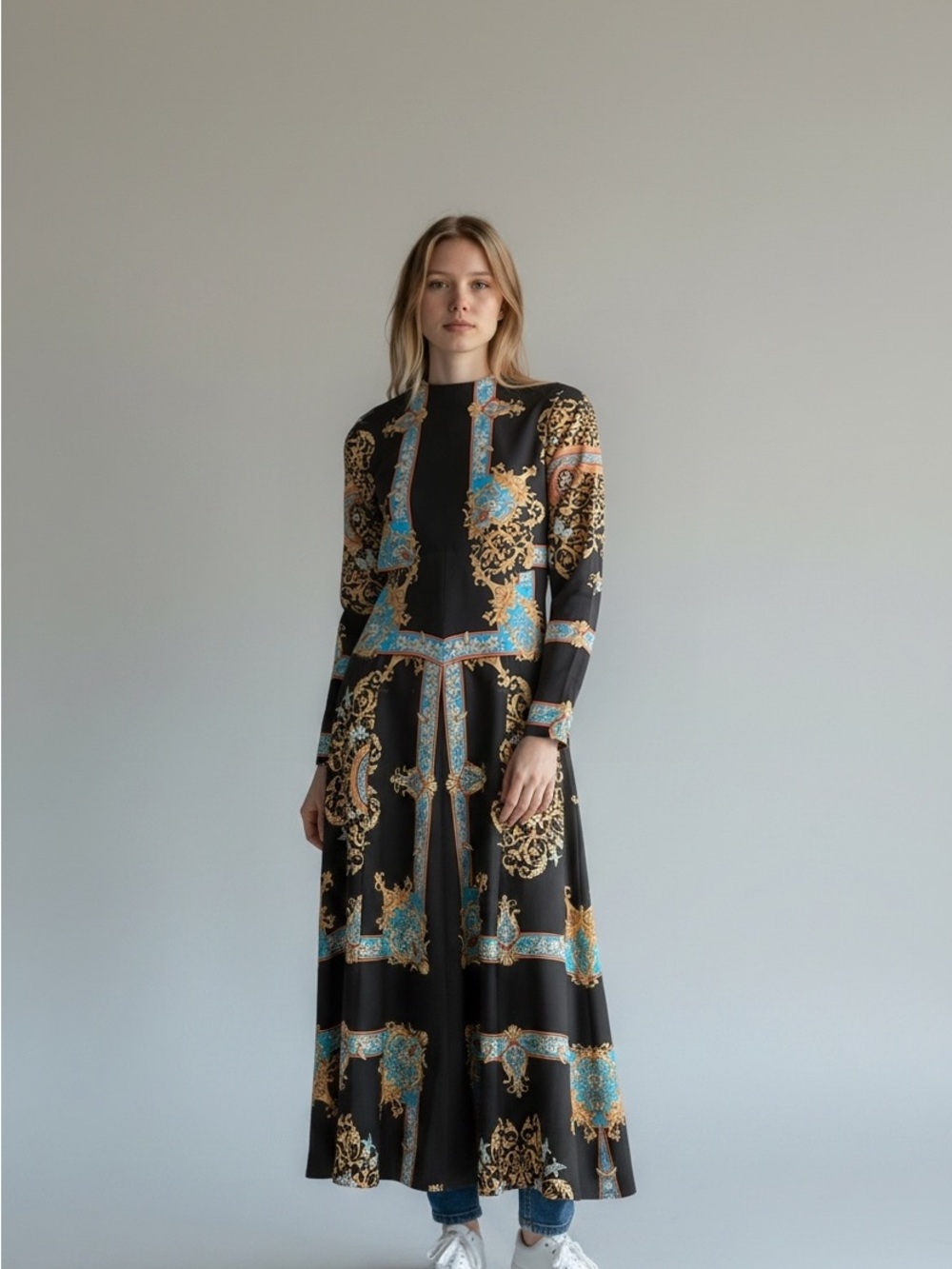 Sandro Paris Baroque Chain & Floral Print Maxi Dress - Size 4 / FR 42 (US 10)